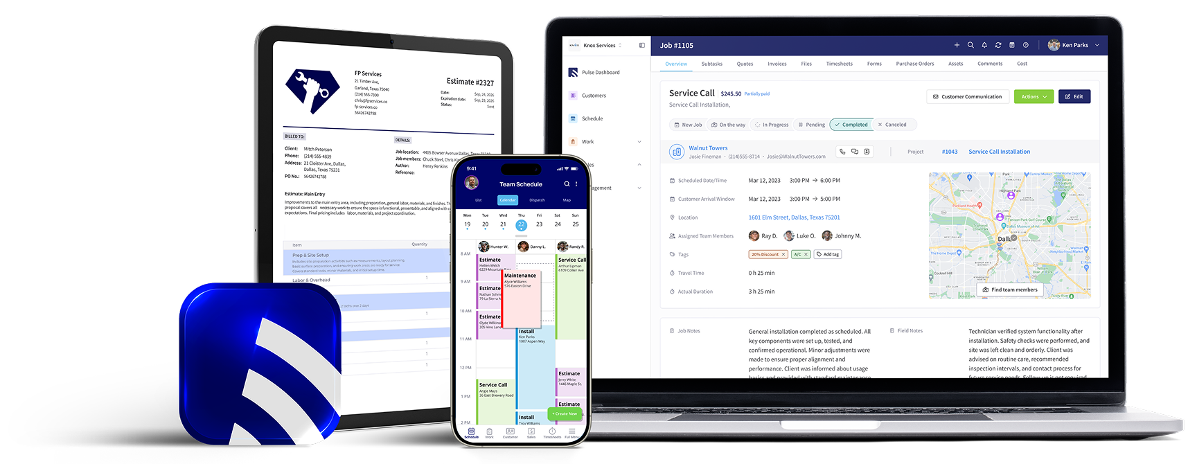 FieldPulse on laptop, tablet, and phone