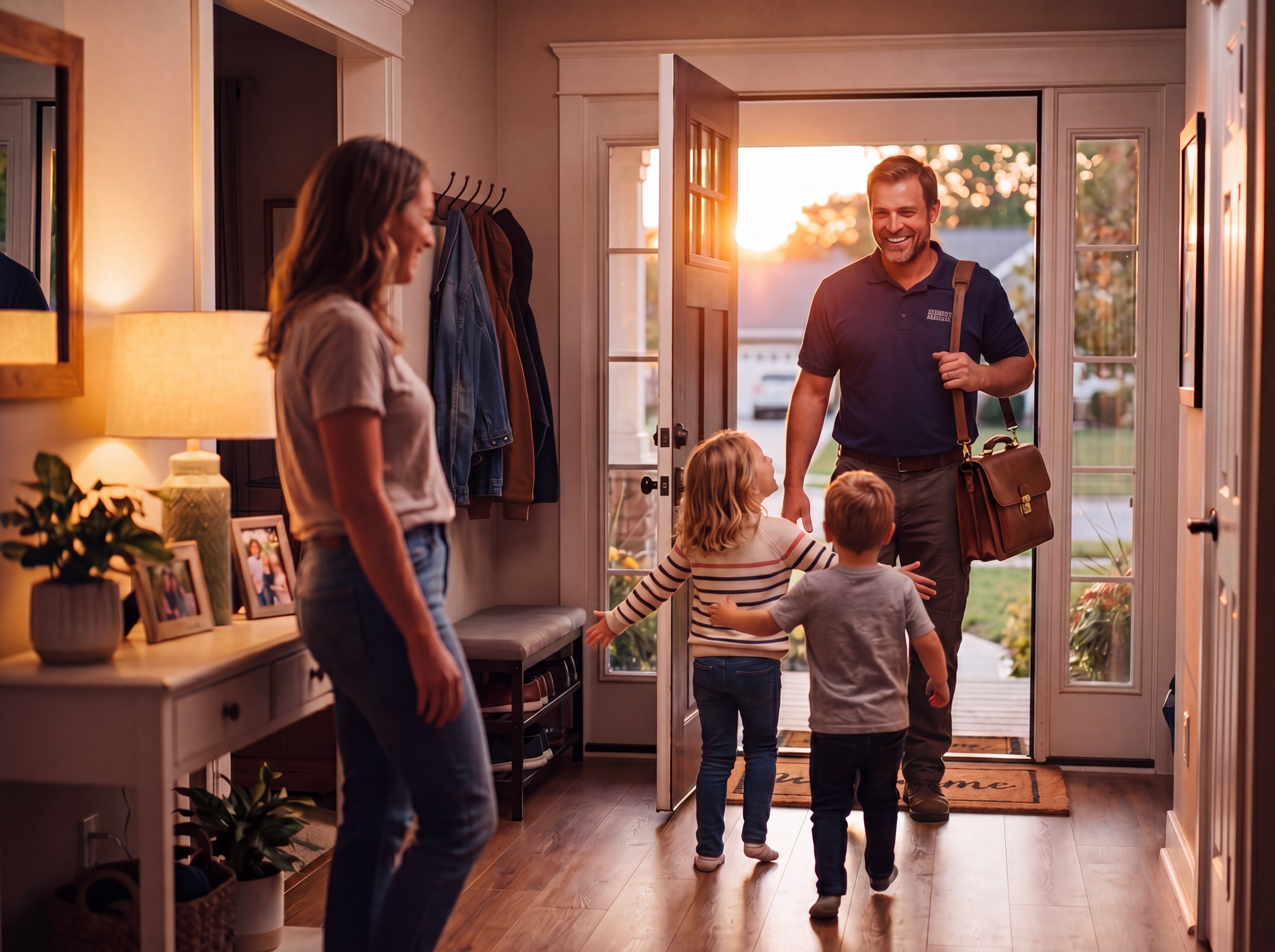 Home at golden hour — end of the workday