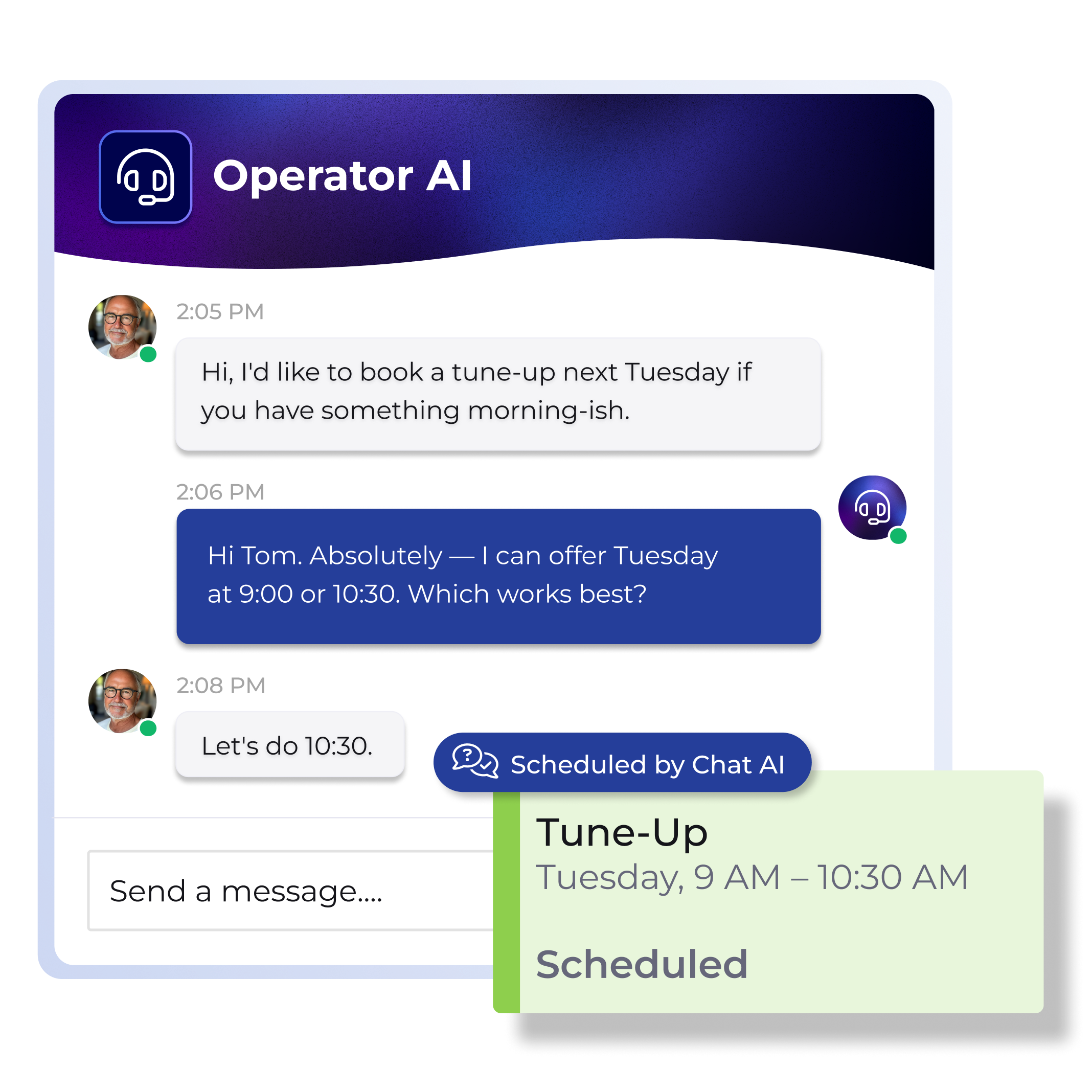 Operator AI handling incoming calls and auto-booking jobs